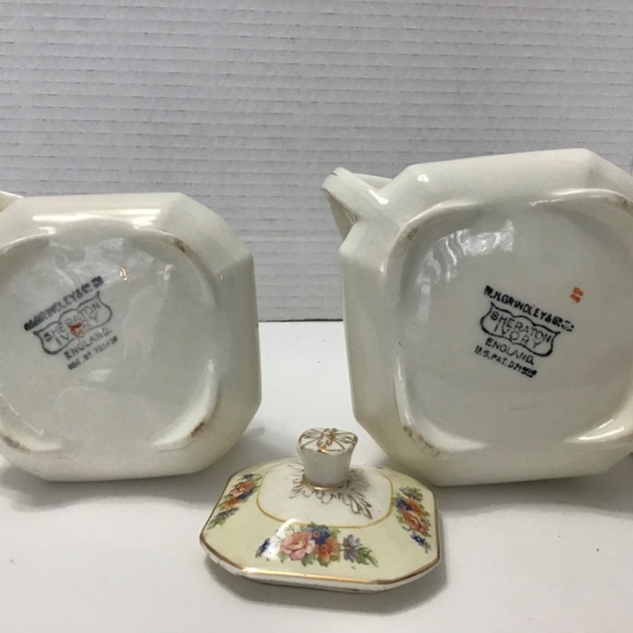 VINTAGE W. H. GRINDLEY SHERATON IVORY CREAMER SUGAR - Picture 5 of 8